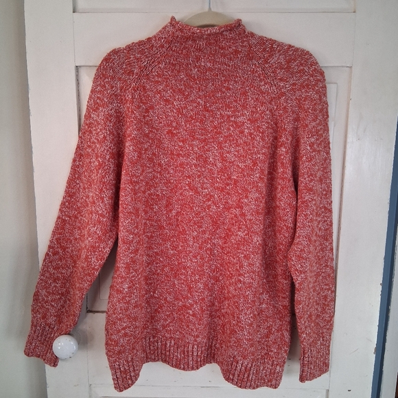L.L. Bean Womens Coral/White Cotton Ragg Funnelneck Pullover Space Dye Sweater - Picture 16 of 16